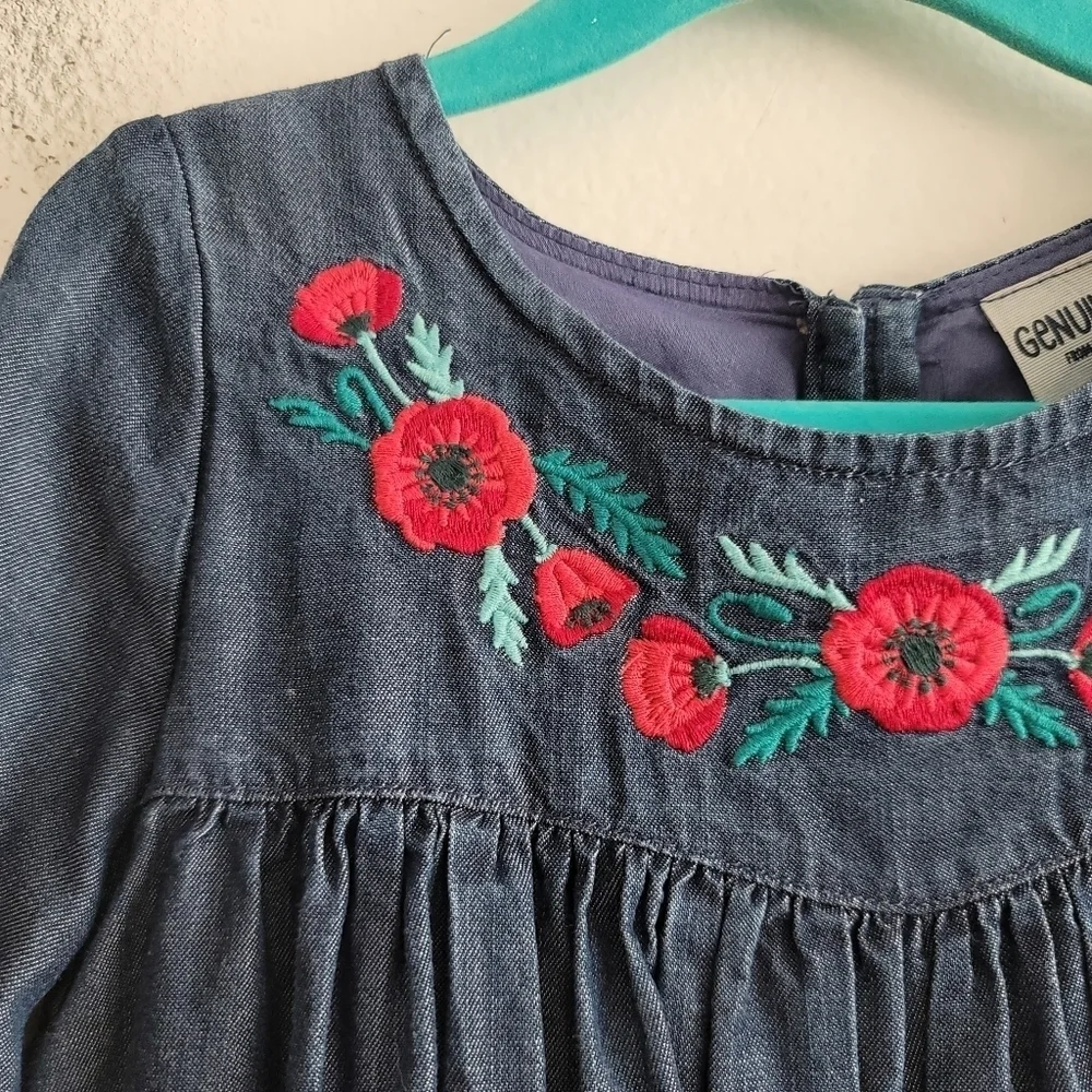 Genuine Kids 4T OshKosh B'Gosh Dark Lyocell Embroidered Floral‎ Chambray Dress